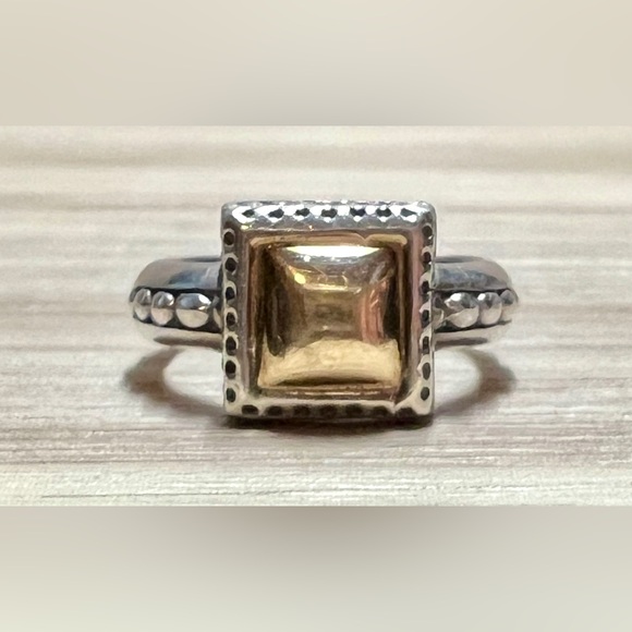 Vintage Carol Felley Sterling Silver & 14K Gold Square Band Ring, Size 5, 3.6g - Picture 2 of 10